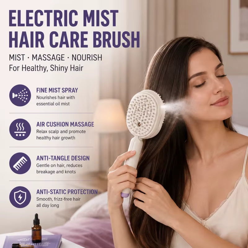 Electric Steam Hair Brush with Water Spray – USB-C Rechargeable Detangling & Anti-Frizz Brush