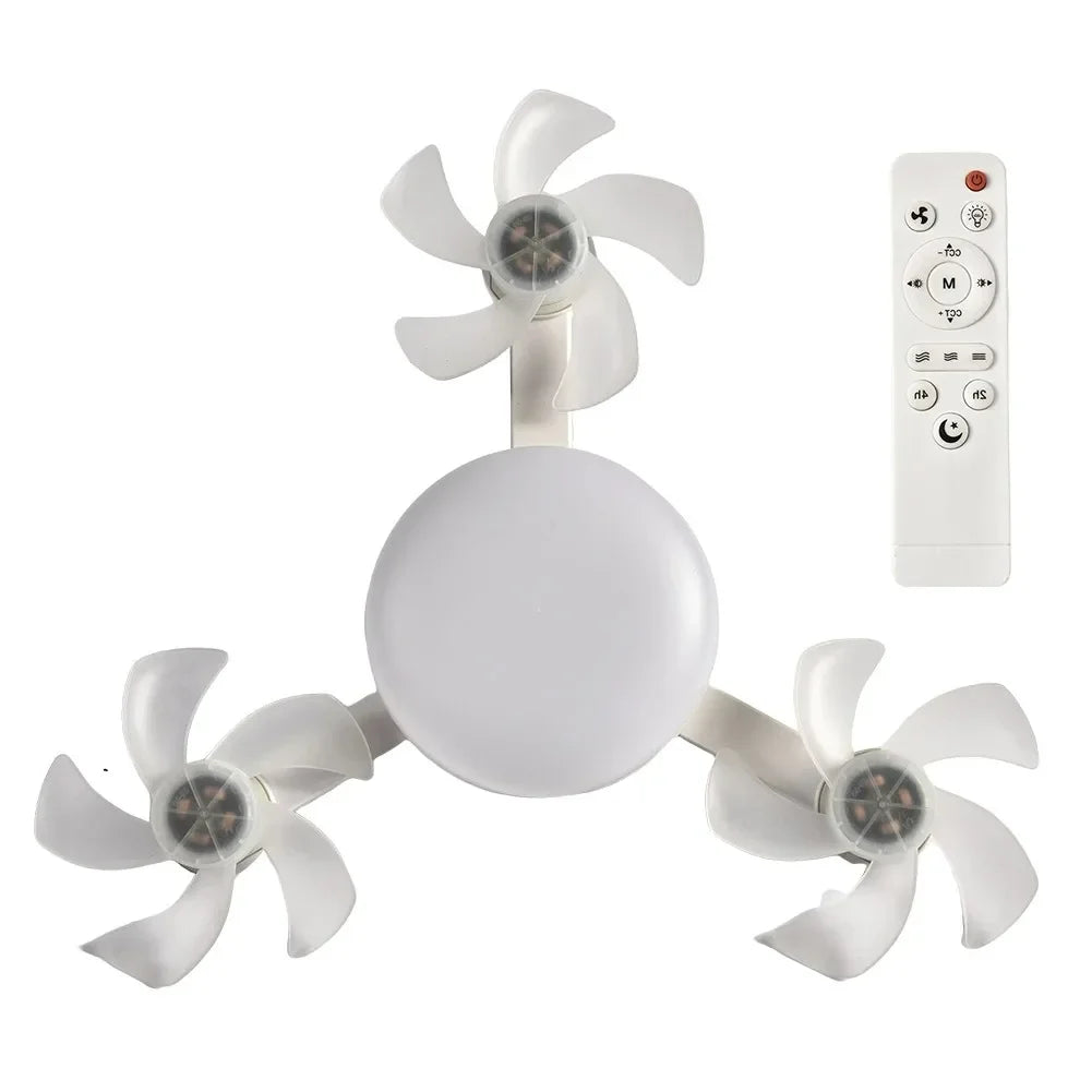Drone-Design Silent Ceiling Fan Light | Dimmable 3-Color LED & E27 Base with Remote Control