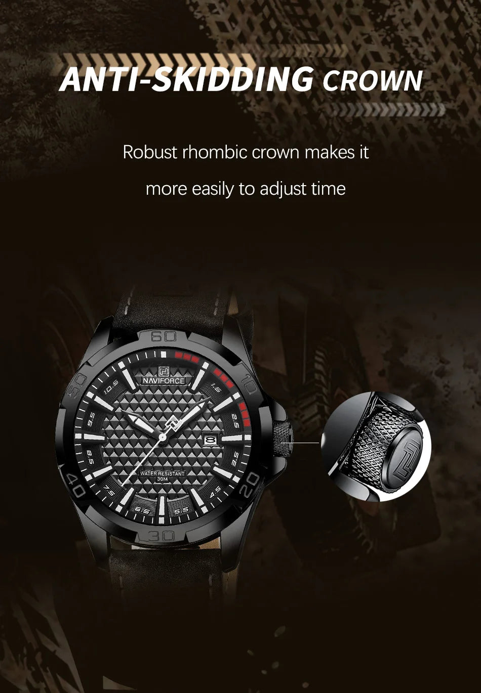 Waterproof Sport Watch with Genuine Leather Strap
