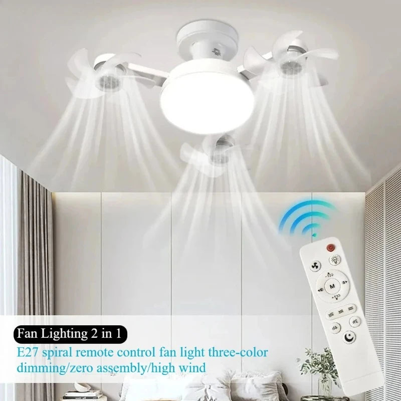 Drone-Design Silent Ceiling Fan Light | Dimmable 3-Color LED & E27 Base with Remote Control