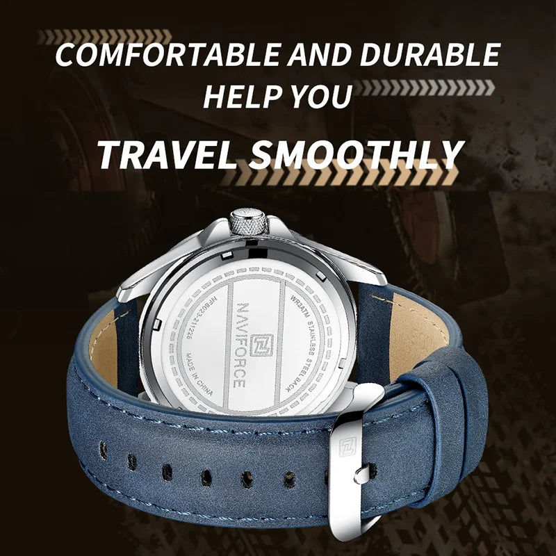 Waterproof Sport Watch with Genuine Leather Strap