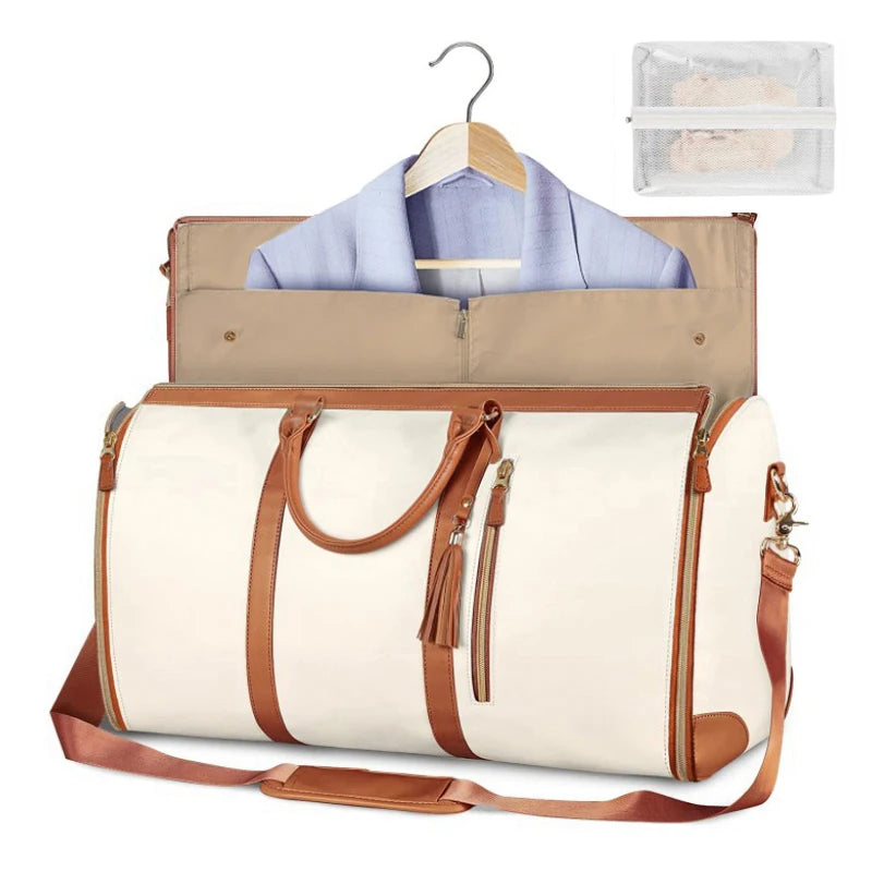 The 2-in-1 Carry-On Suit Bag: Foldable Vegan Leather Weekender for Women