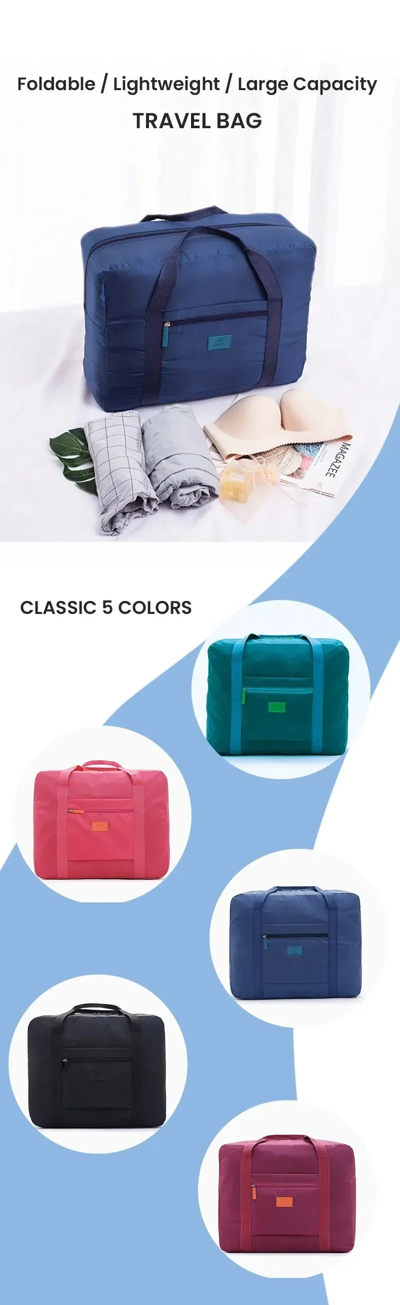 Foldable Carry-On: Water-Resistant Overnight Bag with Trolley Sleeve