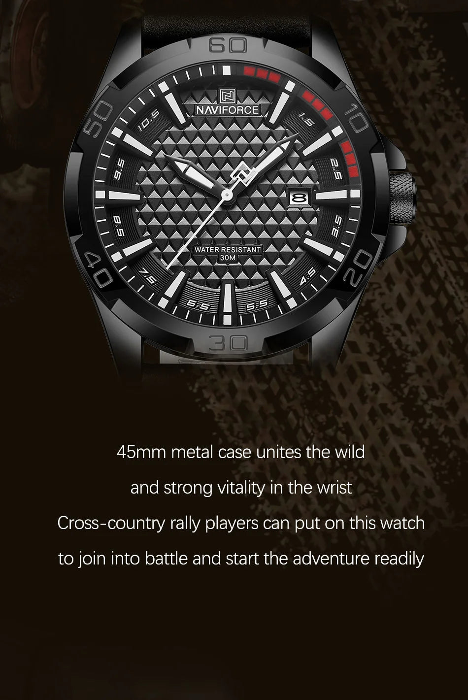 Waterproof Sport Watch with Genuine Leather Strap