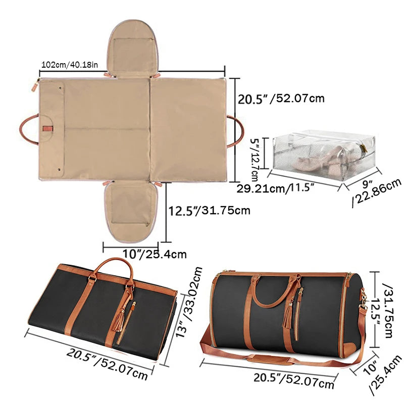 The 2-in-1 Carry-On Suit Bag: Foldable Vegan Leather Weekender for Women