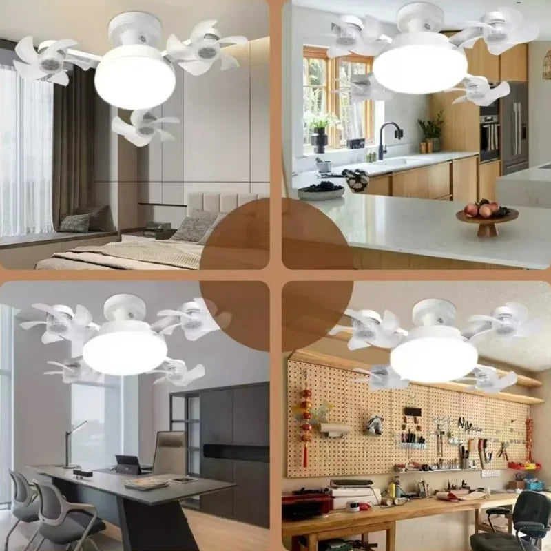 Drone-Design Silent Ceiling Fan Light | Dimmable 3-Color LED & E27 Base with Remote Control