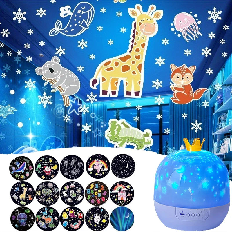 DreamScape Pro: 360° Rotating Night Light with 15 Magic Themes