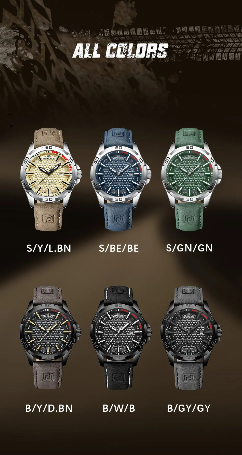Waterproof Sport Watch with Genuine Leather Strap