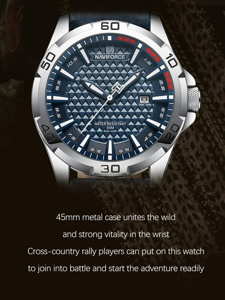 Waterproof Sport Watch with Genuine Leather Strap