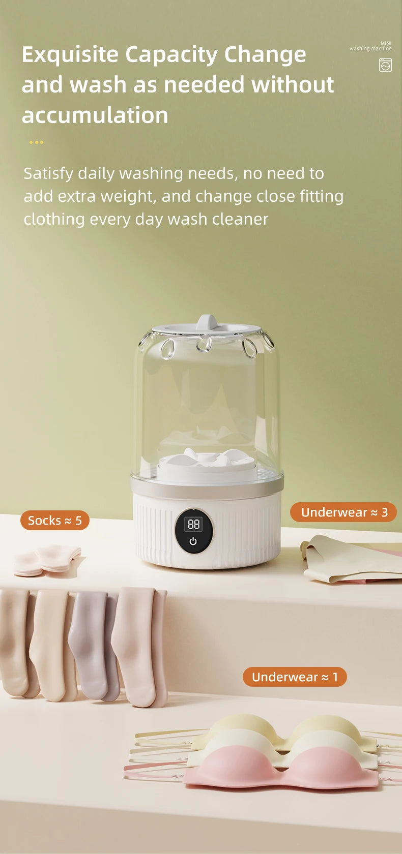 Miniature Wireless Washing Machine: Specialized Care for Underwear, Socks & Pet Wear
