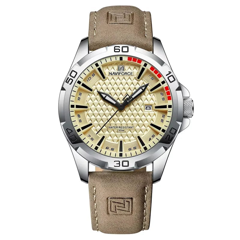 Waterproof Sport Watch with Genuine Leather Strap
