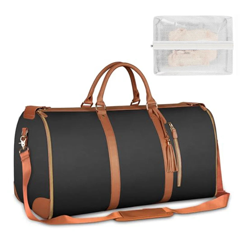 The 2-in-1 Carry-On Suit Bag: Foldable Vegan Leather Weekender for Women