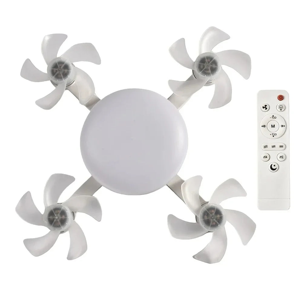 Drone-Design Silent Ceiling Fan Light | Dimmable 3-Color LED & E27 Base with Remote Control