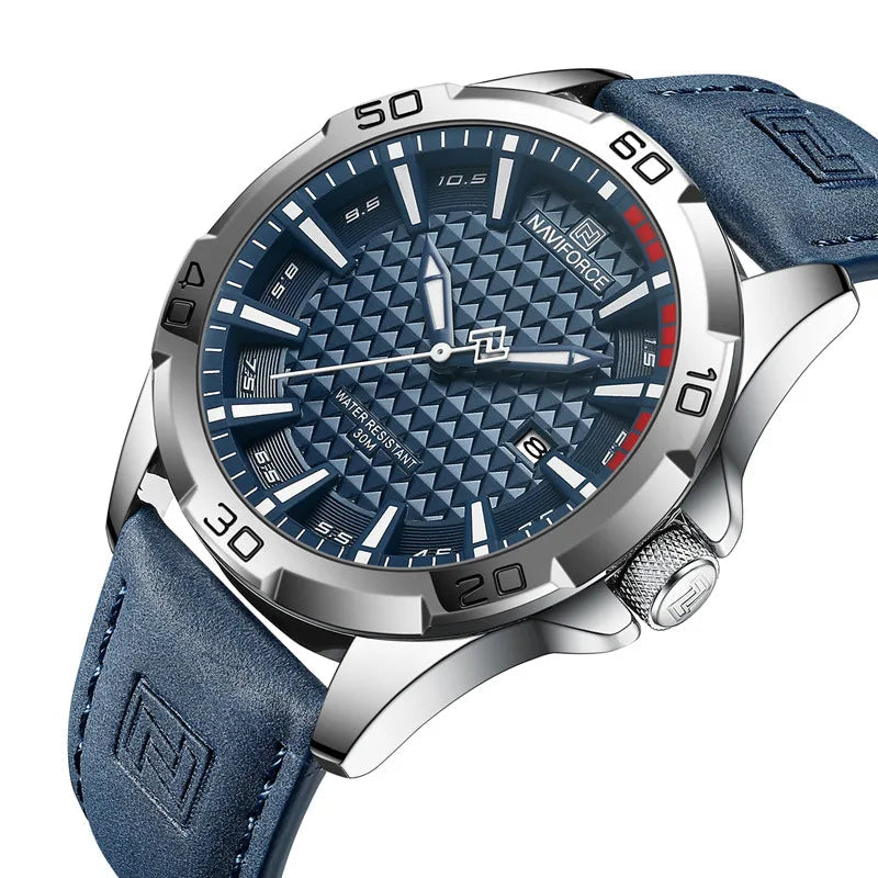 Waterproof Sport Watch with Genuine Leather Strap