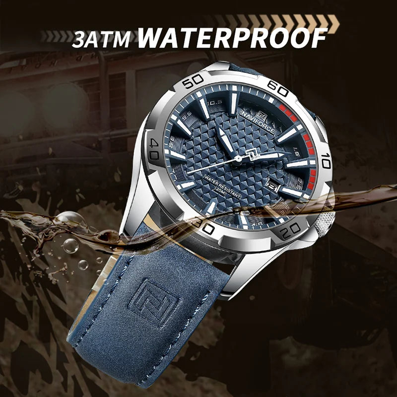 Waterproof Sport Watch with Genuine Leather Strap