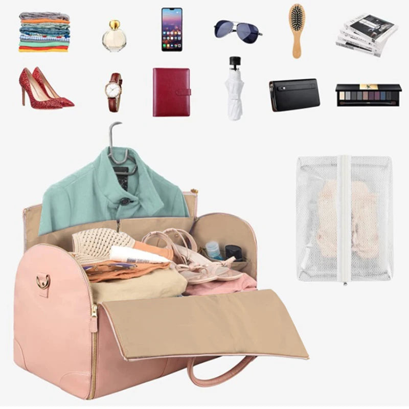 The 2-in-1 Carry-On Suit Bag: Foldable Vegan Leather Weekender for Women