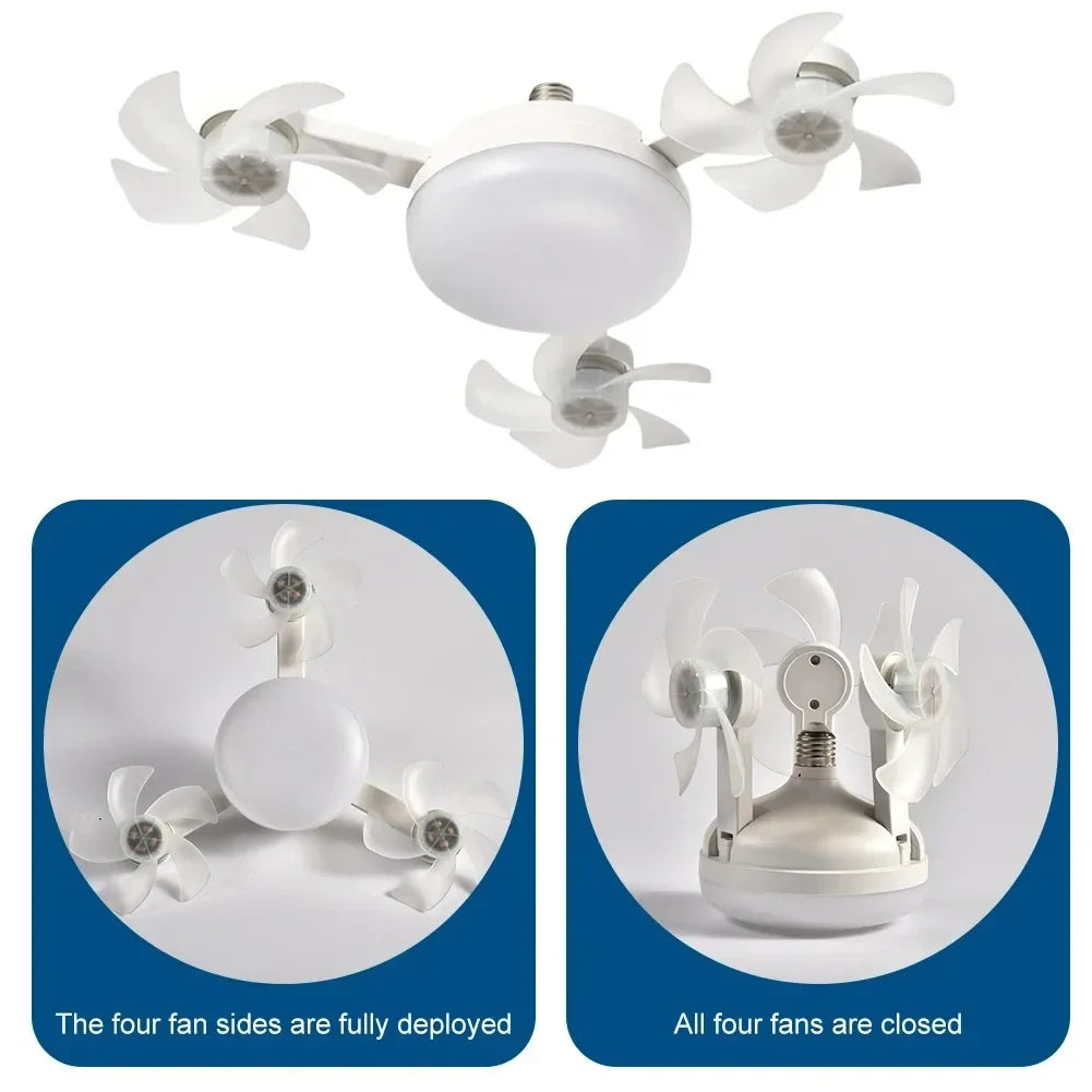 Drone-Design Silent Ceiling Fan Light | Dimmable 3-Color LED & E27 Base with Remote Control