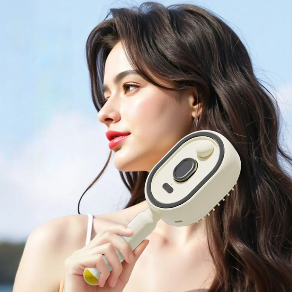 Electric Steam Hair Brush with Water Spray – USB-C Rechargeable Detangling & Anti-Frizz Brush