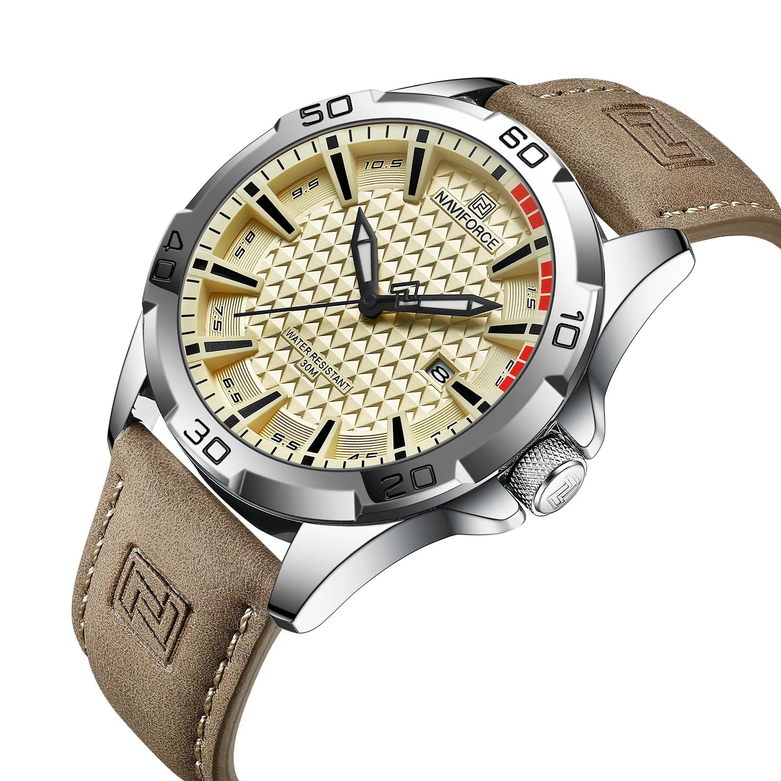 Waterproof Sport Watch with Genuine Leather Strap
