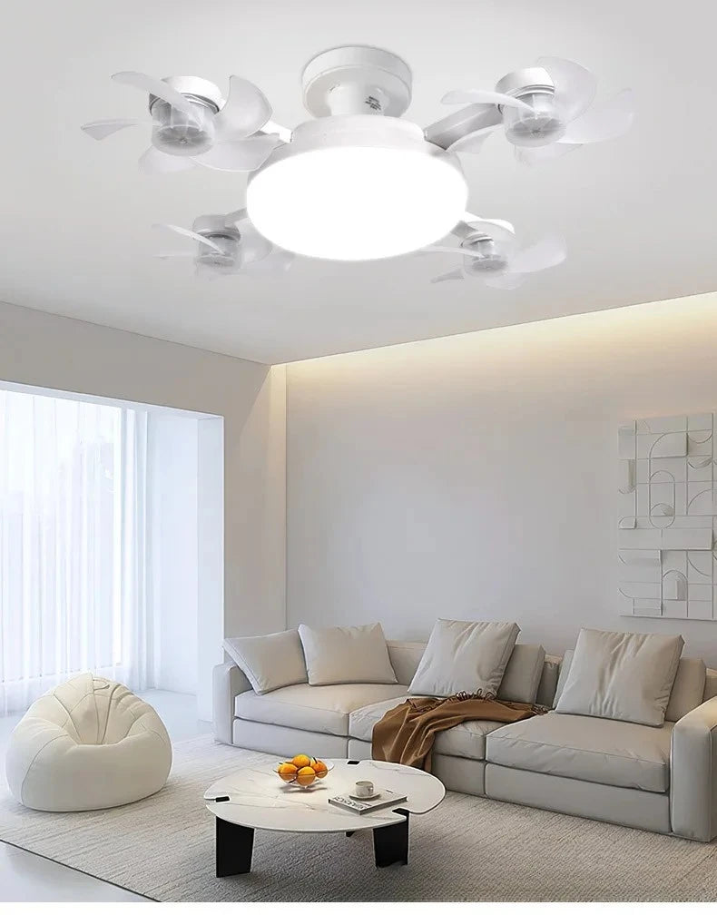 Drone-Design Silent Ceiling Fan Light | Dimmable 3-Color LED & E27 Base with Remote Control