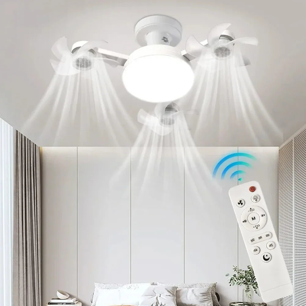 Drone-Design Silent Ceiling Fan Light | Dimmable 3-Color LED & E27 Base with Remote Control