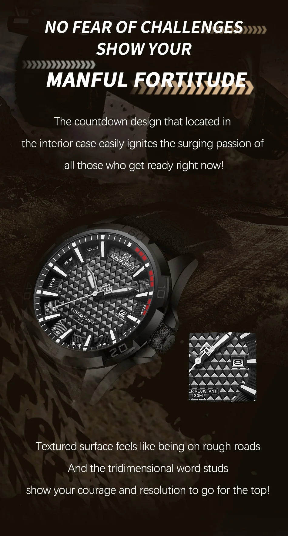 Waterproof Sport Watch with Genuine Leather Strap