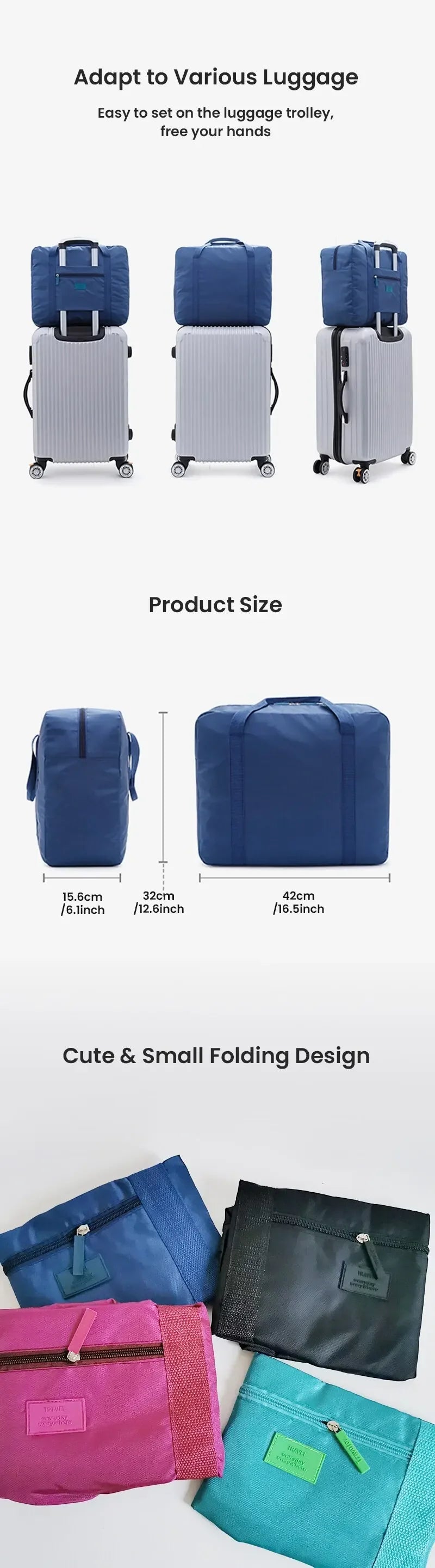 Foldable Carry-On: Water-Resistant Overnight Bag with Trolley Sleeve
