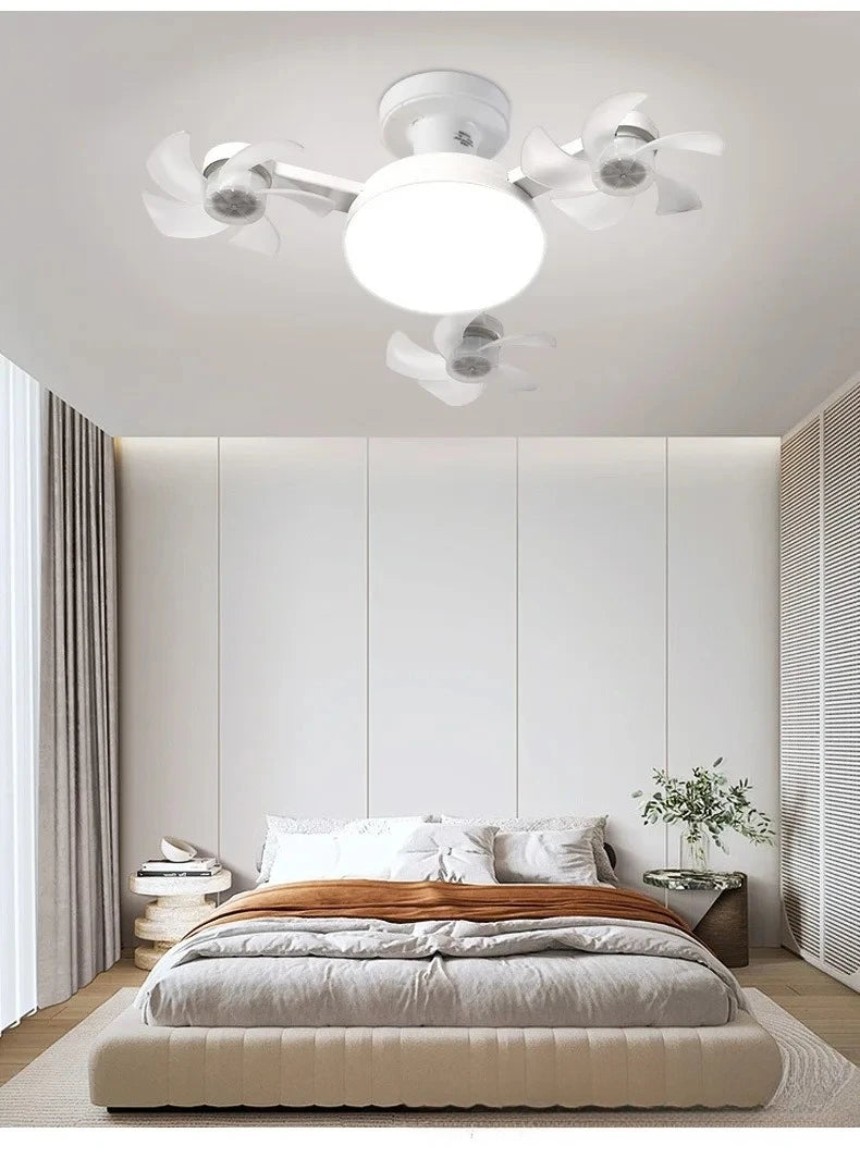 Drone-Design Silent Ceiling Fan Light | Dimmable 3-Color LED & E27 Base with Remote Control