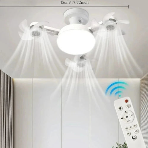 Drone-Design Silent Ceiling Fan Light | Dimmable 3-Color LED & E27 Base with Remote Control