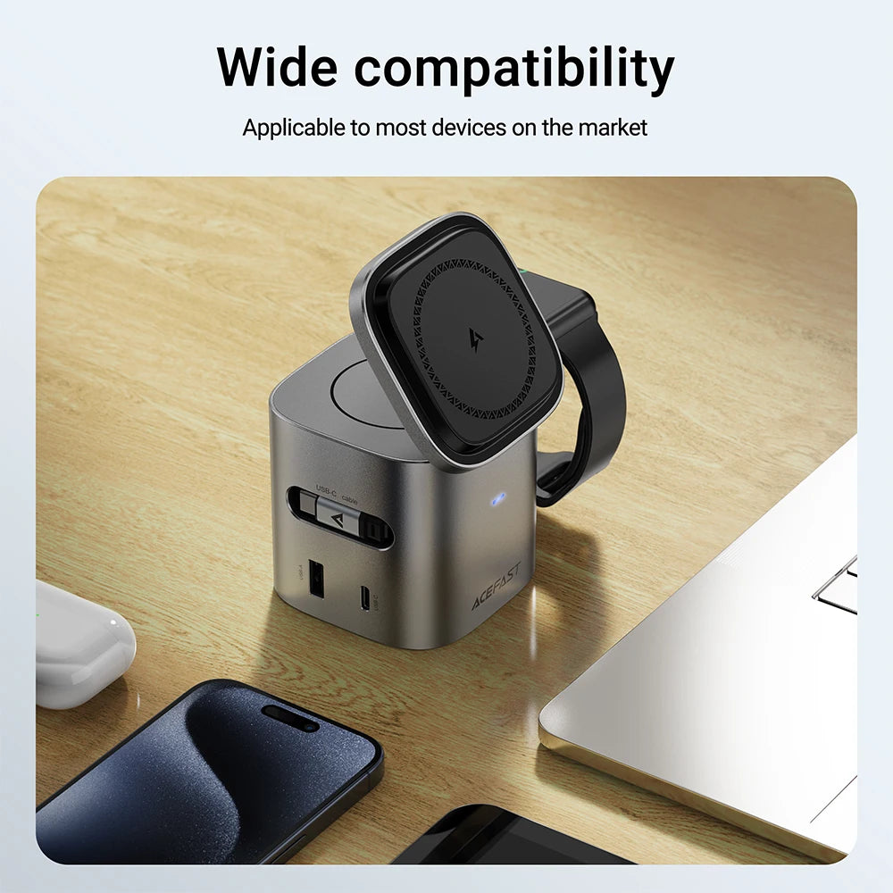 6-in-1 Desktop Power Hub: 15W Magnetic Wireless + PD65W Fast Charge