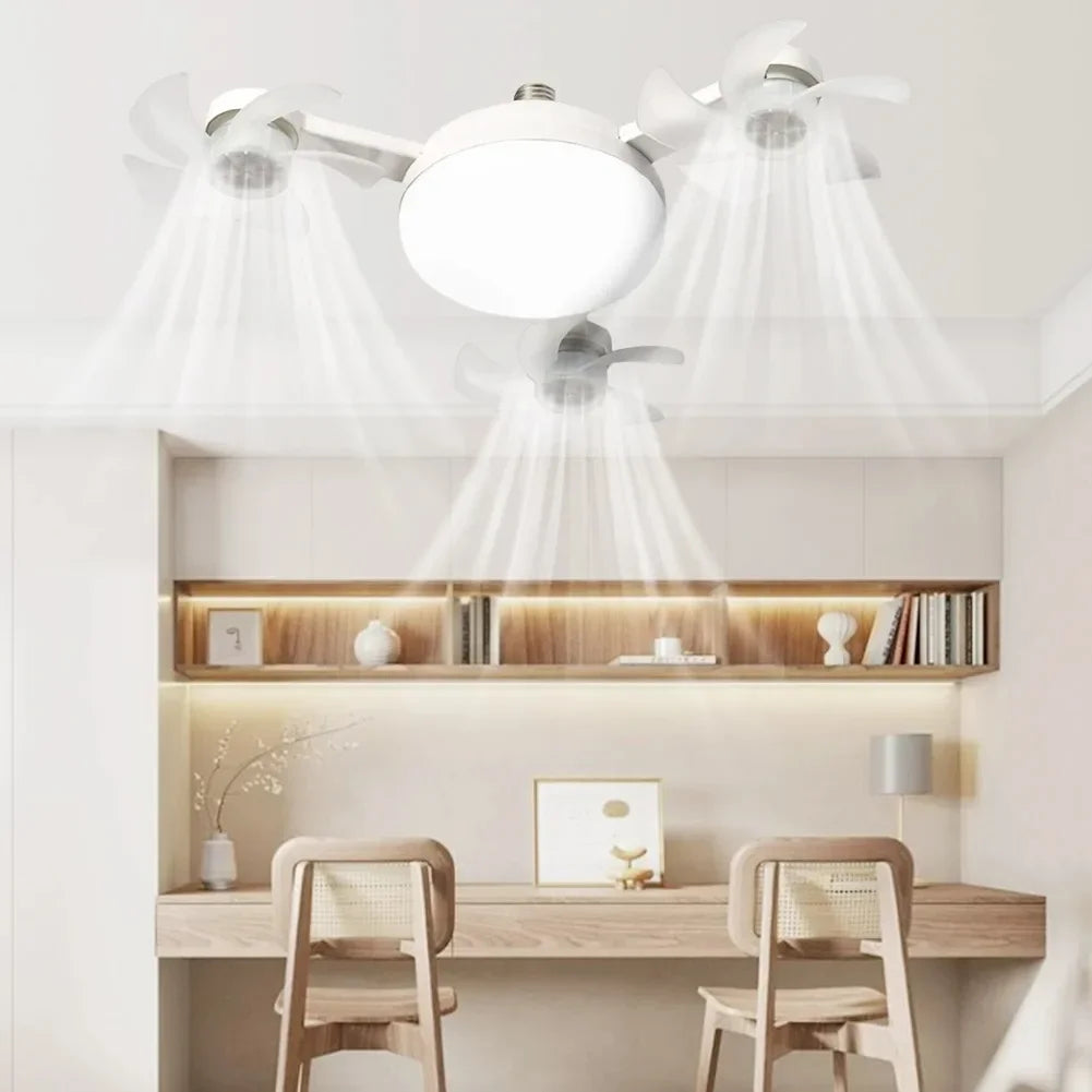 Drone-Design Silent Ceiling Fan Light | Dimmable 3-Color LED & E27 Base with Remote Control