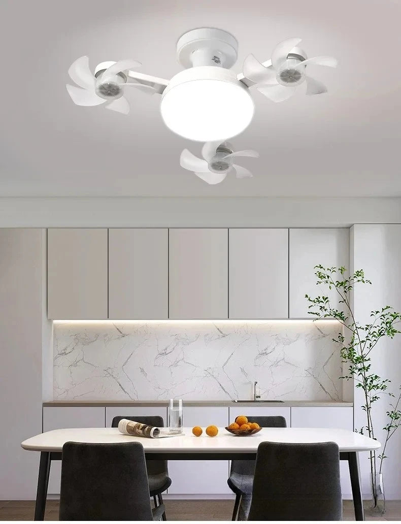 Drone-Design Silent Ceiling Fan Light | Dimmable 3-Color LED & E27 Base with Remote Control