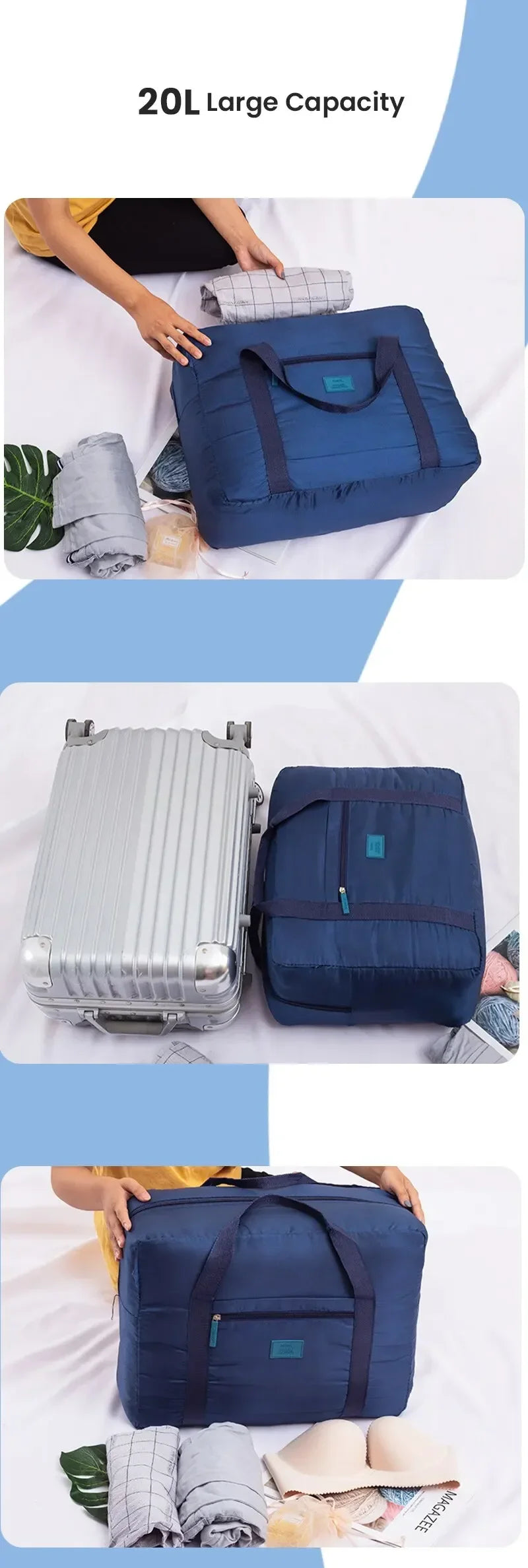 Foldable Carry-On: Water-Resistant Overnight Bag with Trolley Sleeve