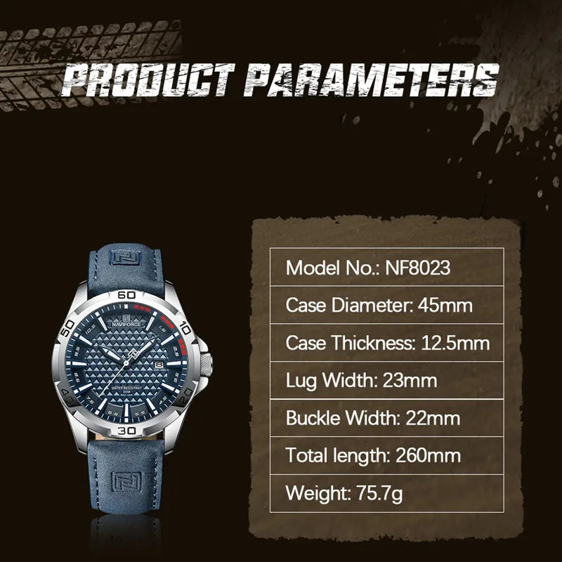 Waterproof Sport Watch with Genuine Leather Strap