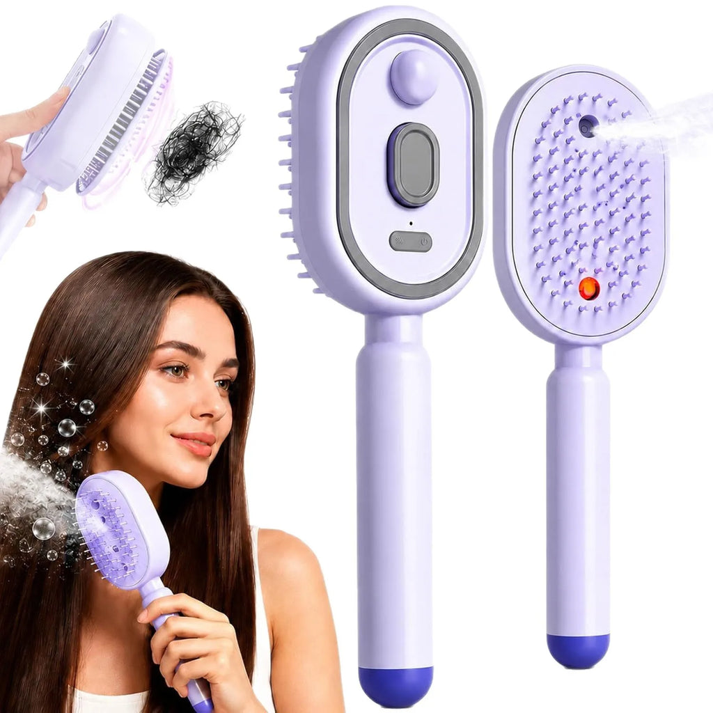 Electric Steam Hair Brush with Water Spray – USB-C Rechargeable Detangling & Anti-Frizz Brush