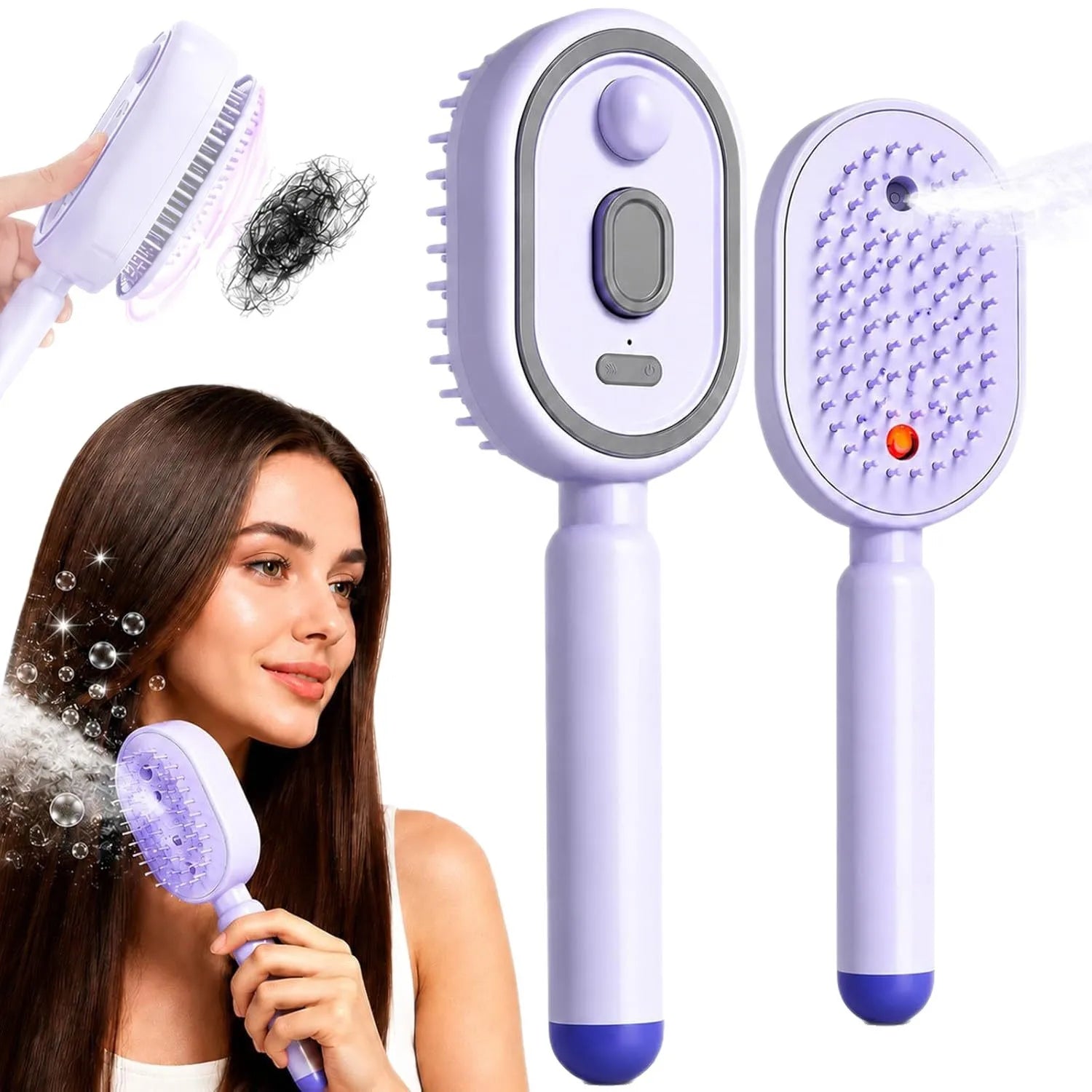 Electric Steam Hair Brush with Water Spray – USB-C Rechargeable Detangling & Anti-Frizz Brush