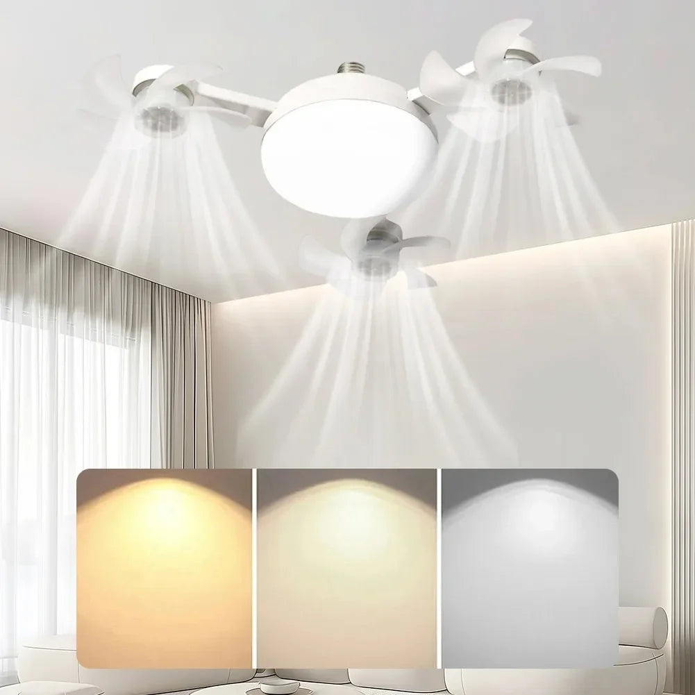 Drone-Design Silent Ceiling Fan Light | Dimmable 3-Color LED & E27 Base with Remote Control