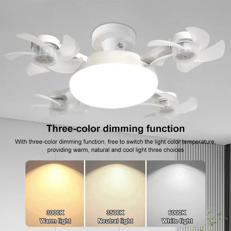 Drone-Design Silent Ceiling Fan Light | Dimmable 3-Color LED & E27 Base with Remote Control