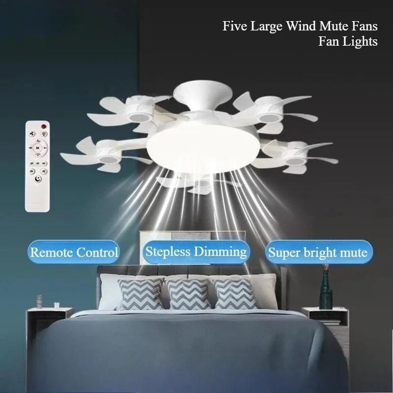 Drone-Design Silent Ceiling Fan Light | Dimmable 3-Color LED & E27 Base with Remote Control