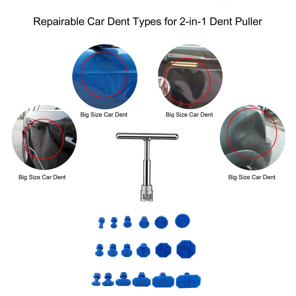 Paintless Car Dent Repair Kit – T-Handle Puller with 18 Professional Glue Tabs