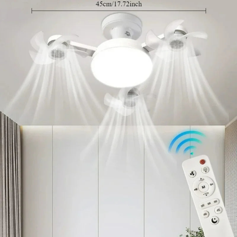 Drone-Design Silent Ceiling Fan Light | Dimmable 3-Color LED & E27 Base with Remote Control
