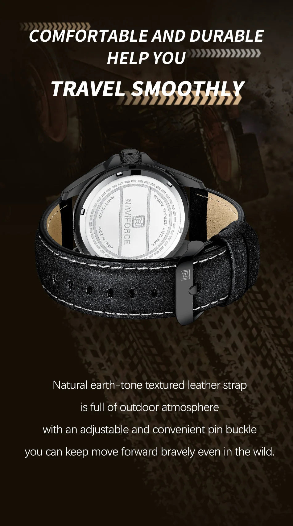 Waterproof Sport Watch with Genuine Leather Strap
