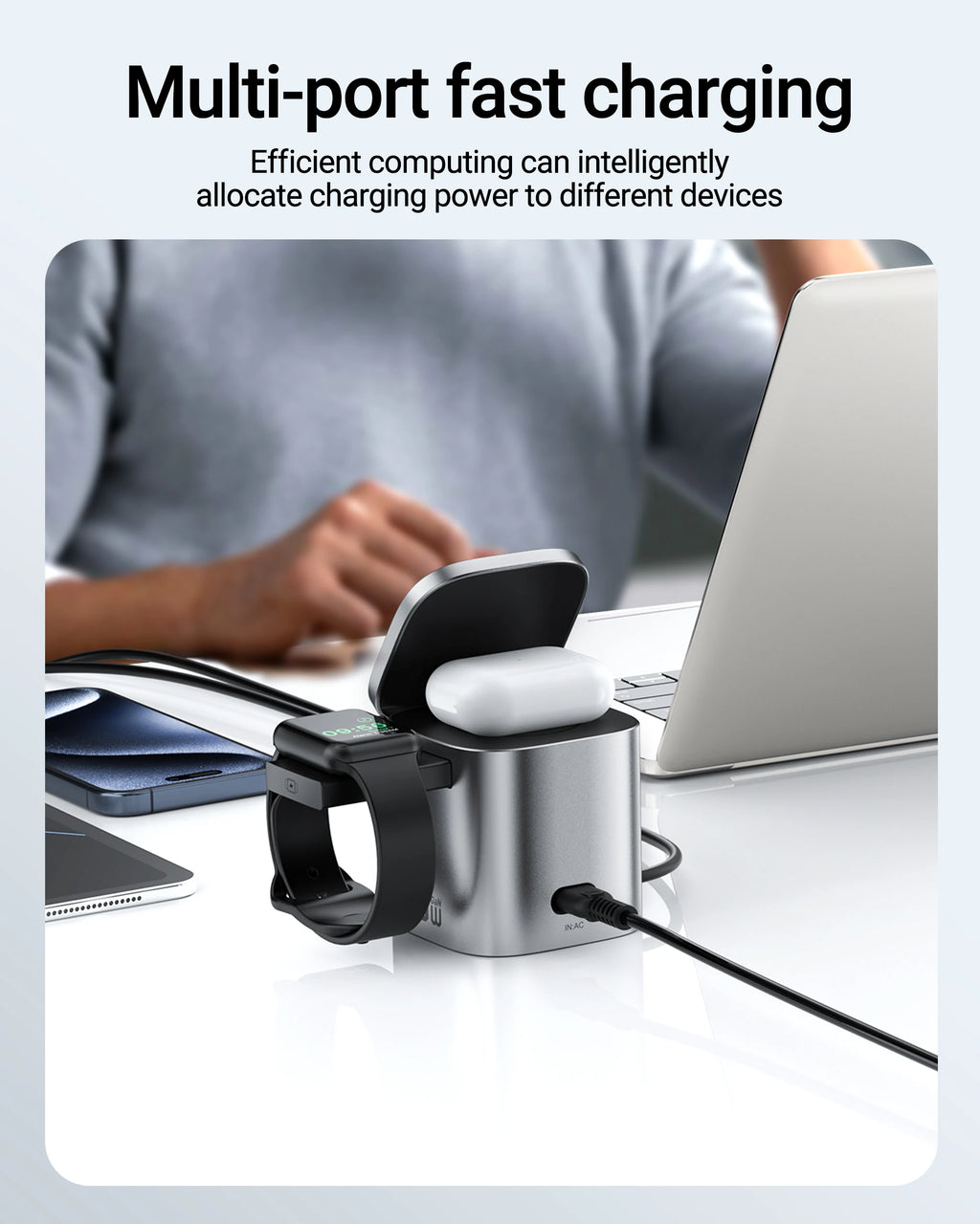 6-in-1 Desktop Power Hub: 15W Magnetic Wireless + PD65W Fast Charge