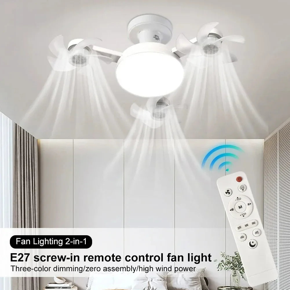 Drone-Design Silent Ceiling Fan Light | Dimmable 3-Color LED & E27 Base with Remote Control