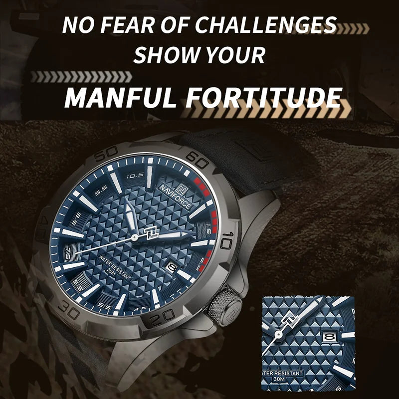 Waterproof Sport Watch with Genuine Leather Strap