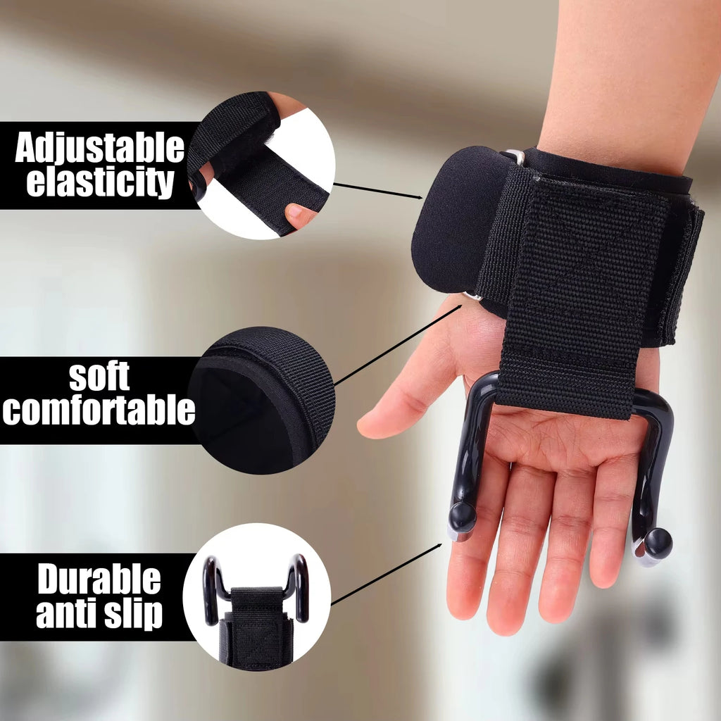 Elite Grip-Assist Lifting Hooks: Neoprene Padded Wrist Wraps for Powerlifting
