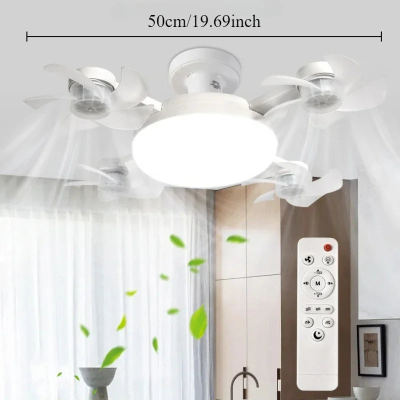 Drone-Design Silent Ceiling Fan Light | Dimmable 3-Color LED & E27 Base with Remote Control